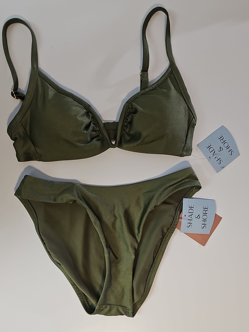 Shade & Shore Woman's XS Shimmery Olive Green Bikini Set